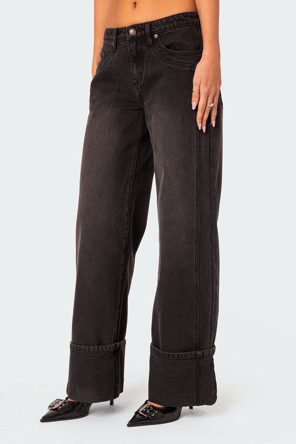 Edikted Vesper Cuffed Low Rise Jeans Black