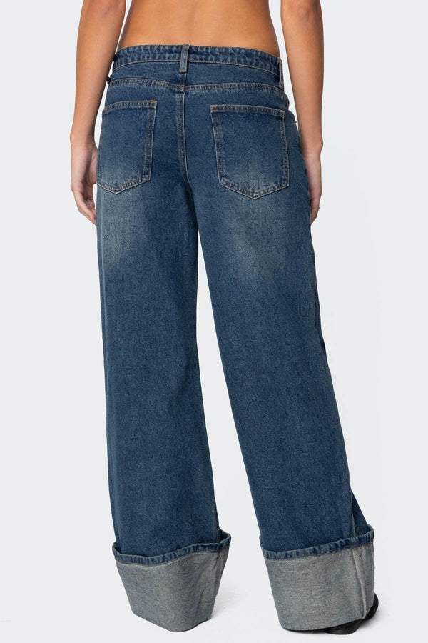 Edikted Vesper Cuffed Low Rise Jeans Blue