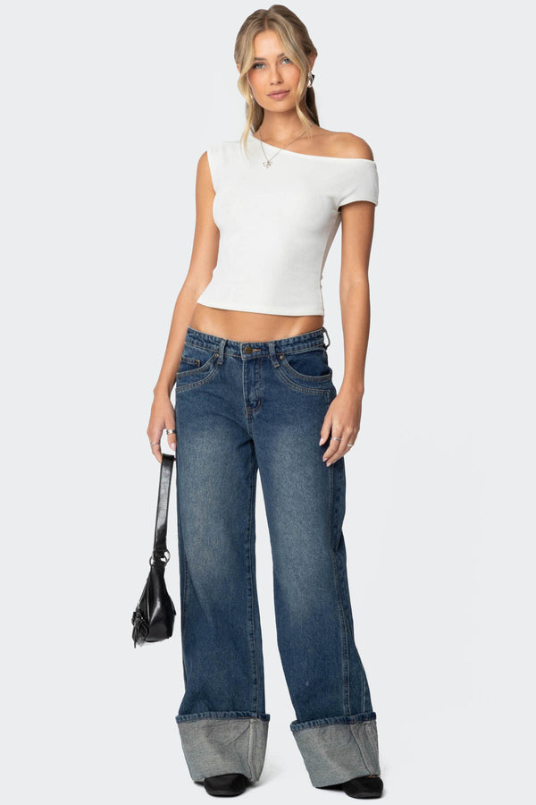 Edikted Vesper Cuffed Low Rise Jeans Blue