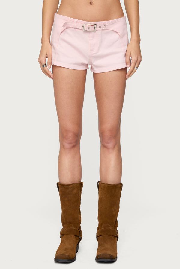 Edikted Vicco Belt Detail Shorts Light Pink