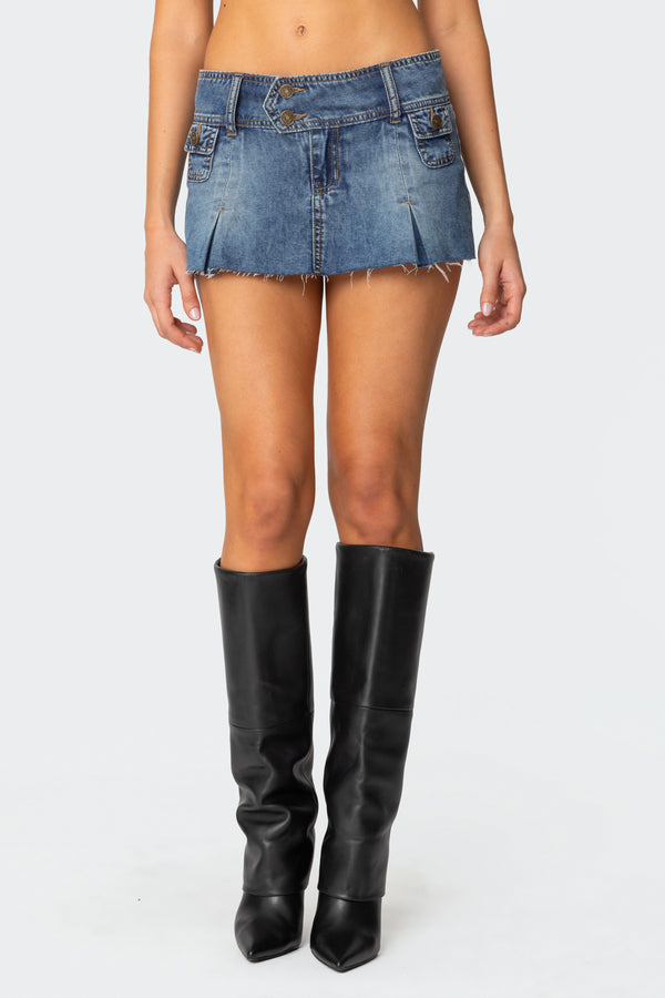 Edikted Vintage Washed Denim Mini Skort Blue