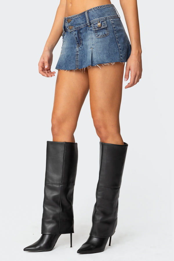 Edikted Vintage Washed Denim Mini Skort Blue