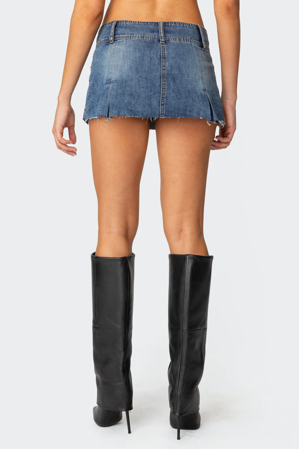 Edikted Vintage Washed Denim Mini Skort Blue