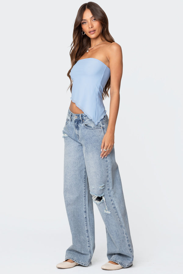Edikted Vivi Mesh Asymmetric Tube Top Light Blue