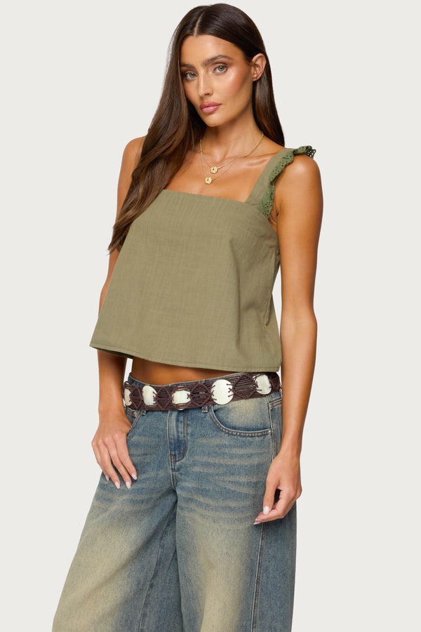 Edikted Viviana Linen Look Top Olive