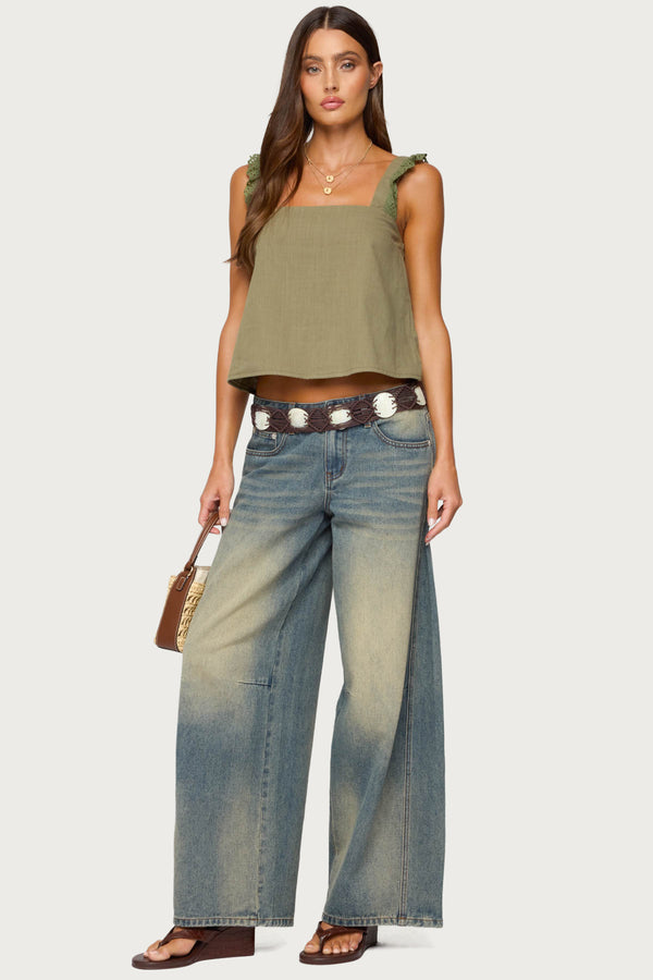 Edikted Viviana Linen Look Top Olive