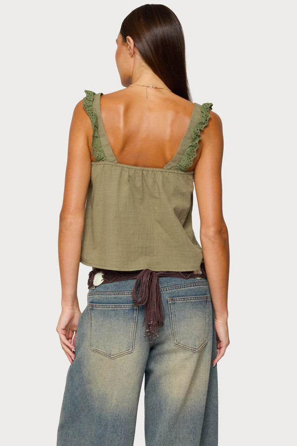 Edikted Viviana Linen Look Top Olive