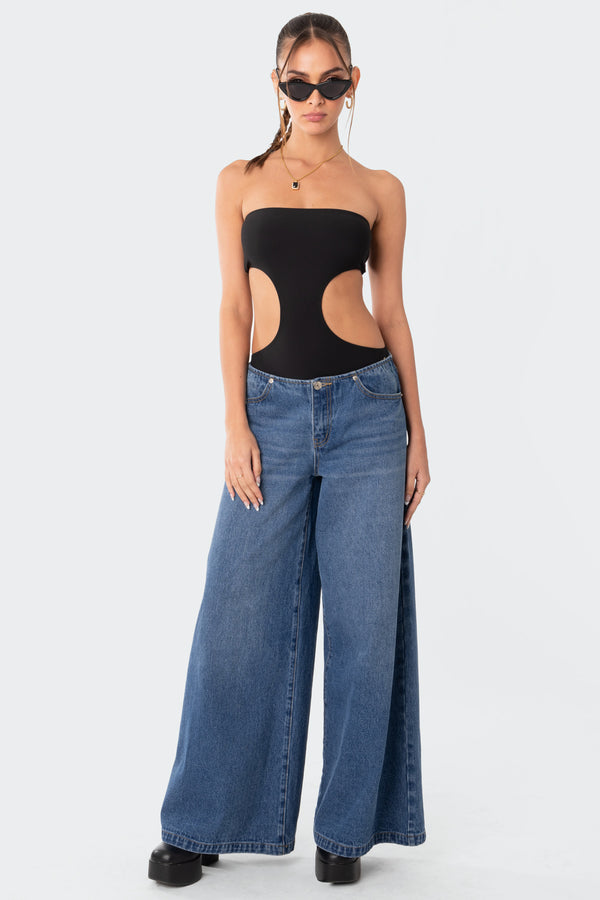 Edikted Vivie Ribbed Cut Out Bodysuit Black