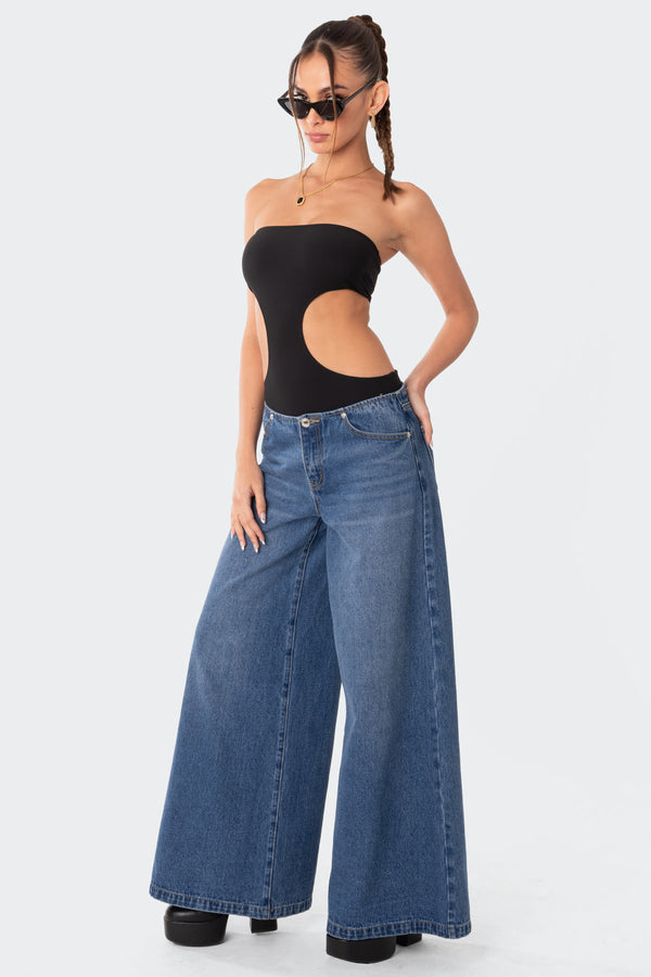 Edikted Vivie Ribbed Cut Out Bodysuit Black