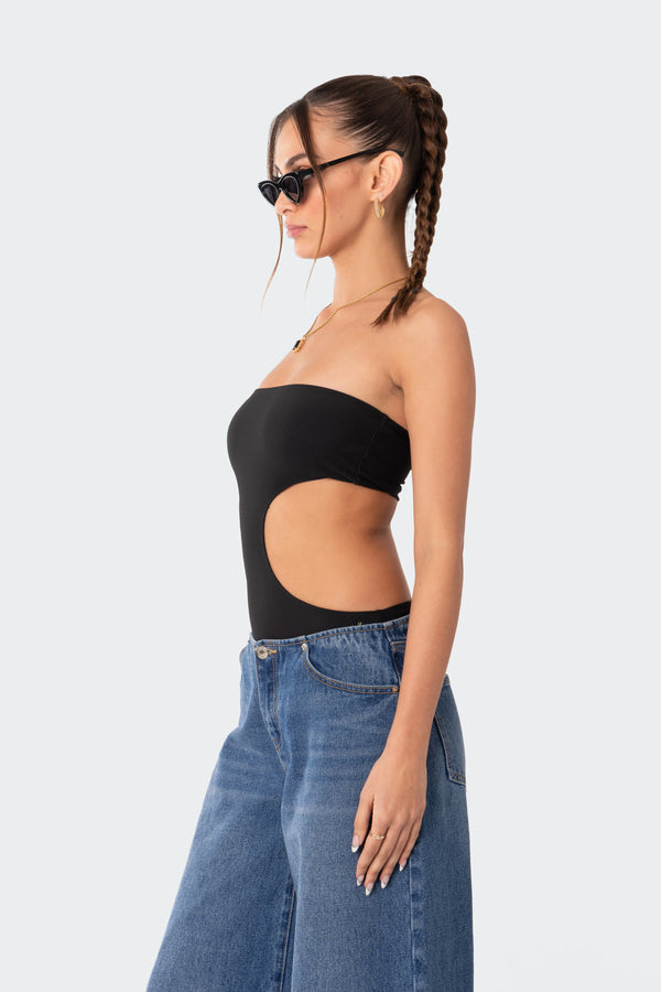 Edikted Vivie Ribbed Cut Out Bodysuit Black