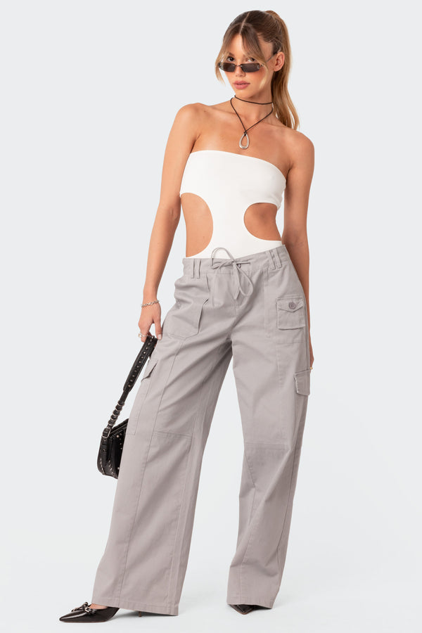 Edikted Vivie Ribbed Cut-Out Bodysuit White