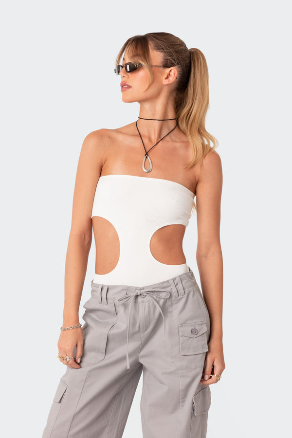 Edikted Vivie Ribbed Cut-Out Bodysuit White
