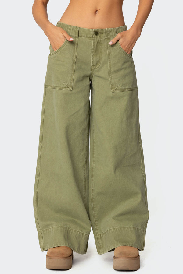 Edikted Vivienne Twill Baggy Pants Olive