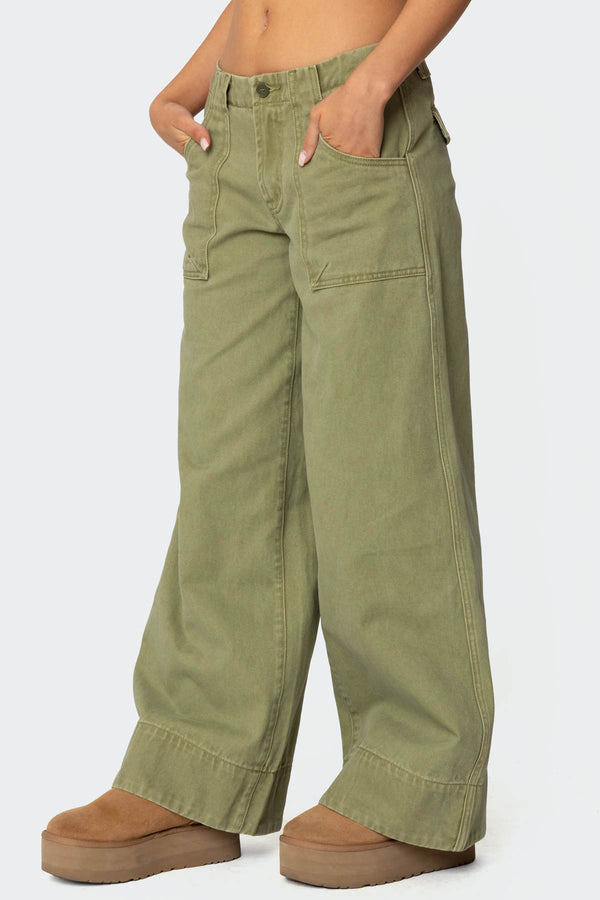 Edikted Vivienne Twill Baggy Pants Olive
