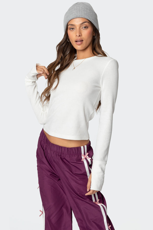 Edikted Waffle Long Sleeve T Shirt White