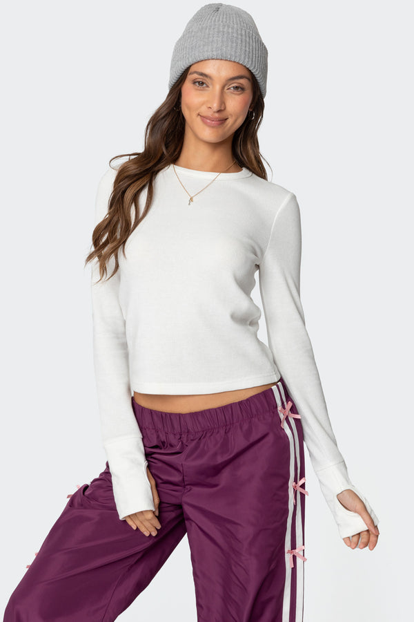 edikted Waffle Long Sleeve T Shirt white