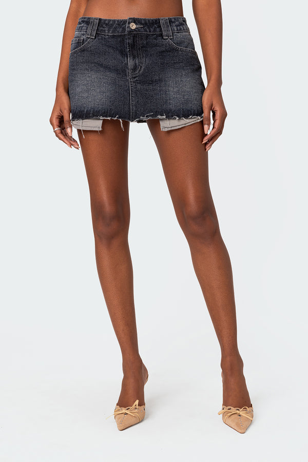 Edikted Washed Denim Mini Skirt Dark Gray
