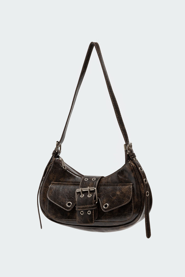 Edikted Washed Faux Leather Buckle Bag Brown