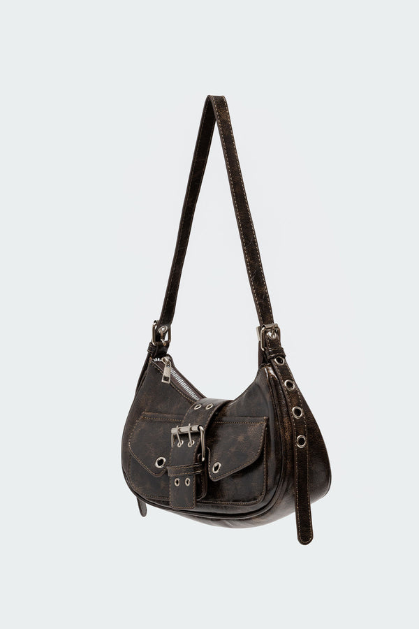 Edikted Washed Faux Leather Buckle Bag Brown