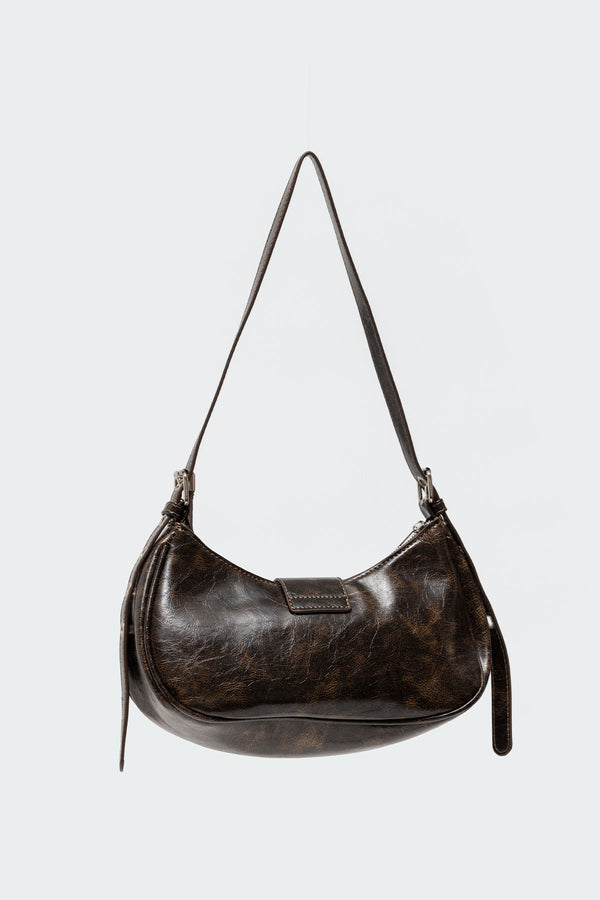 Edikted Washed Faux Leather Buckle Bag Brown