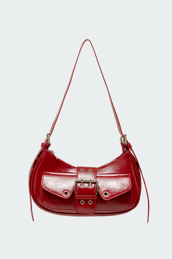 Edikted Washed Faux Leather Buckle Bag Burgundy
