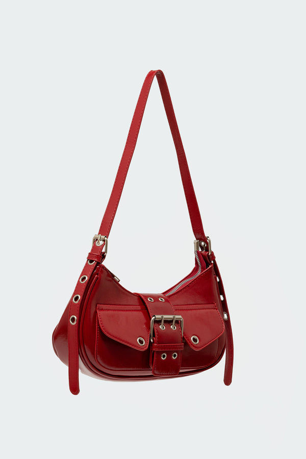 Edikted Washed Faux Leather Buckle Bag Burgundy