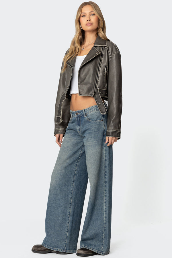 Edikted Washed Faux Leather Jacket Gray Washed