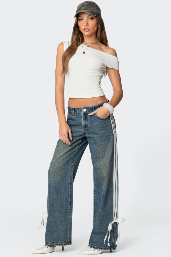 edikted Washed Low Rise Ribbon Jeans blue washed