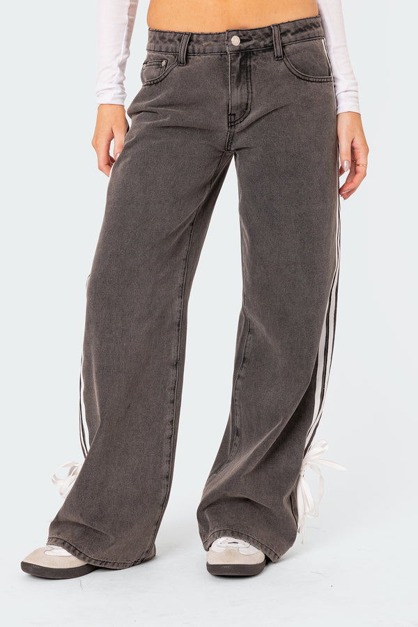Edikted Washed Low Rise Ribbon Jeans Dark Gray