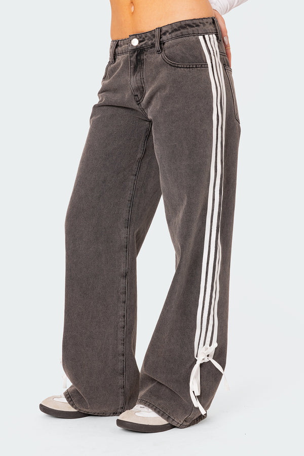 Edikted Washed Low Rise Ribbon Jeans Dark Gray