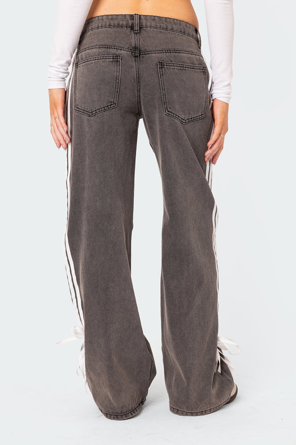 Edikted Washed Low Rise Ribbon Jeans Dark Gray