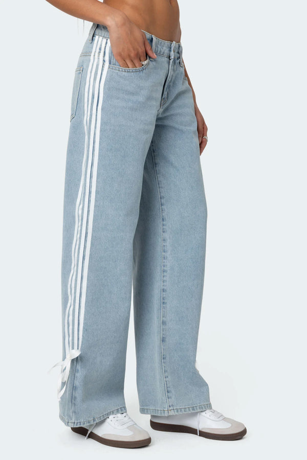 Edikted Washed Low Rise Ribbon Jeans Light Blue