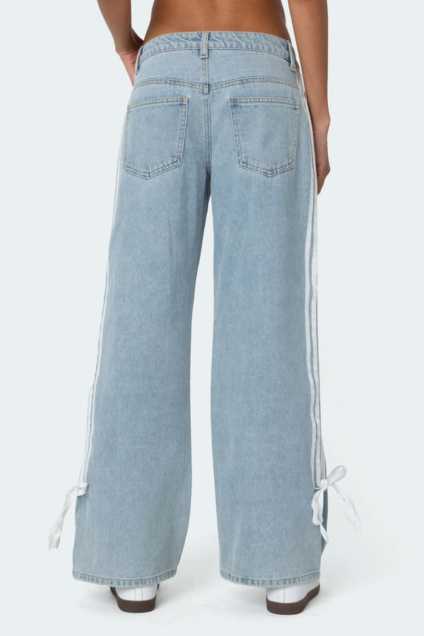 Edikted Washed Low Rise Ribbon Jeans Light Blue