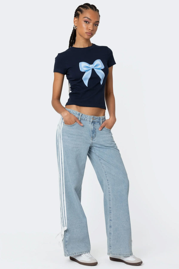 edikted Washed Low Rise Ribbon Jeans light blue