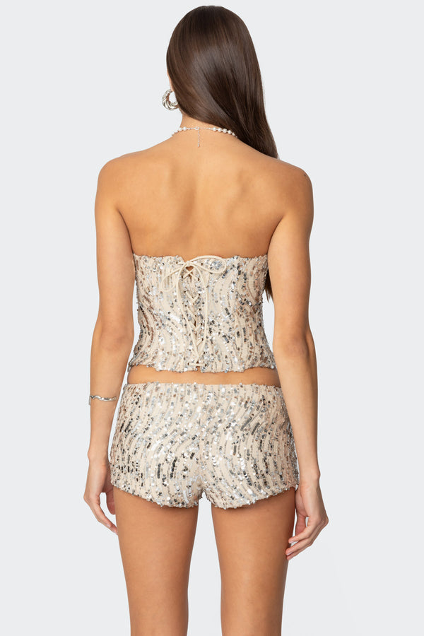 Edikted Wavy Baby Sequin Corset Silver