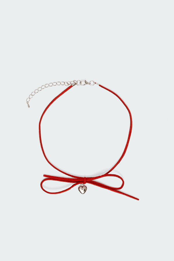 Edikted Wednesday Bow Necklace Burgundy