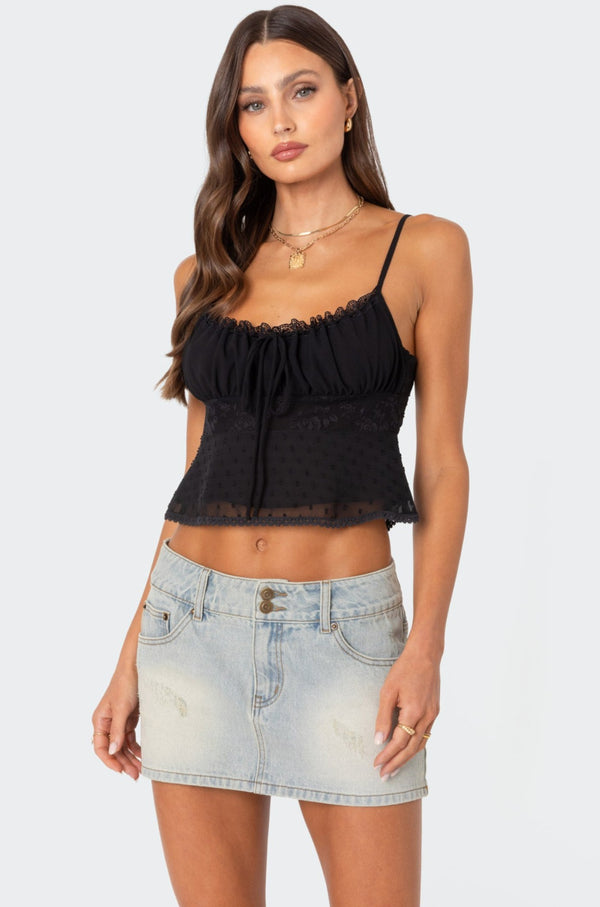 edikted Wendy Tie Back Lacey Top black