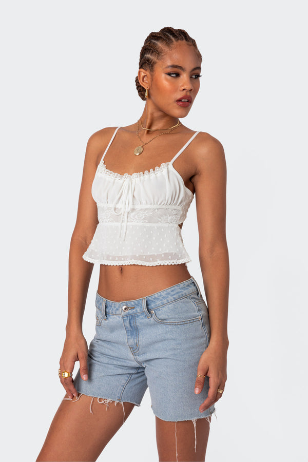 Edikted Wendy Tie Back Lacey Top White