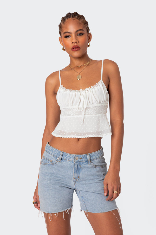 Edikted Wendy Tie Back Lacey Top White