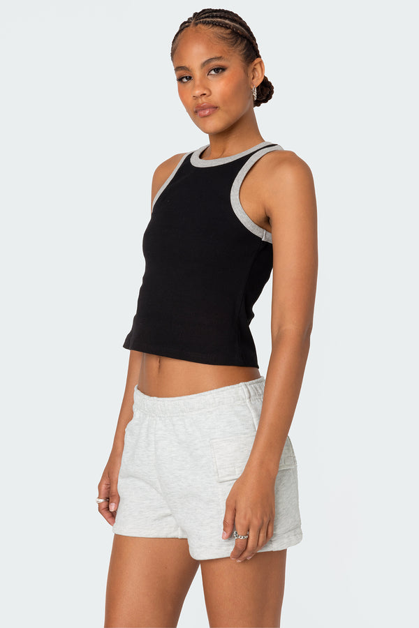 Edikted Wes Contrast Ribbed Tank Top Black