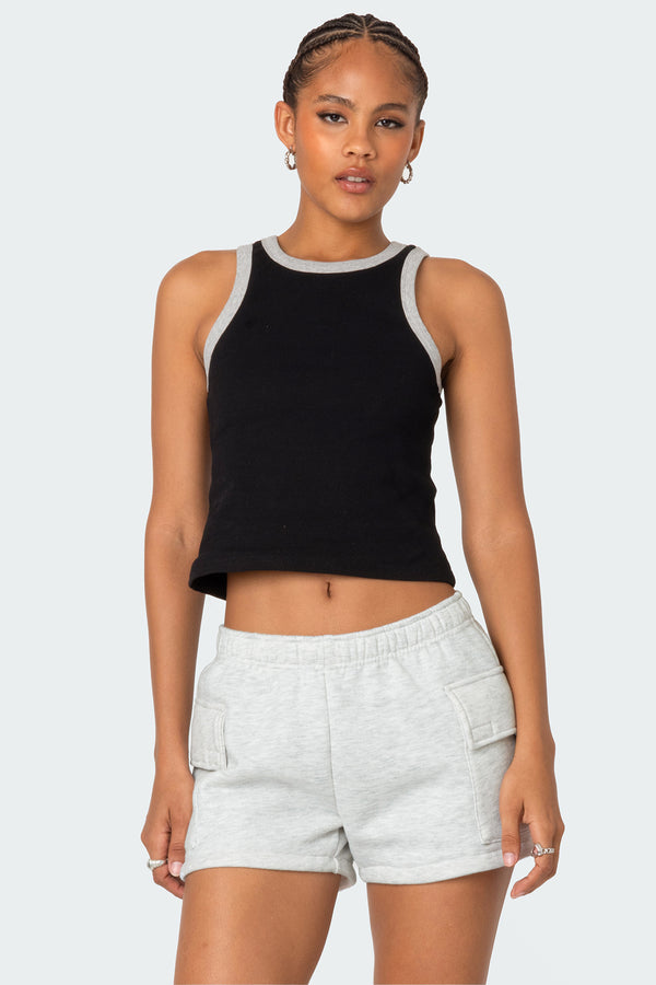 edikted Wes Contrast Ribbed Tank Top black