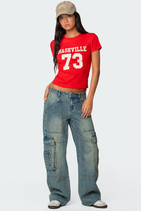 Edikted Westie Low Rise Washed Cargo Jeans Blue