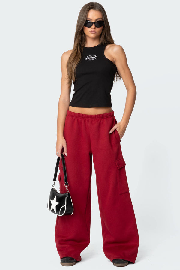 edikted Wide Leg Cargo Sweatpants burgundy