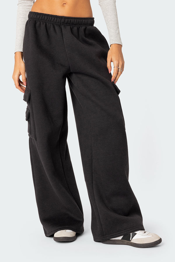 Edikted Wide Leg Cargo Sweatpants Dark Gray