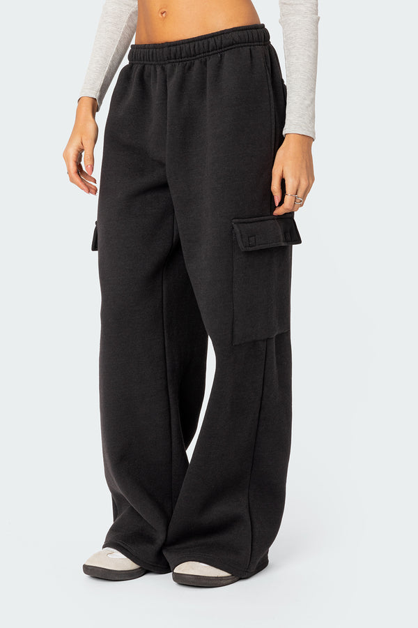 Edikted Wide Leg Cargo Sweatpants Dark Gray