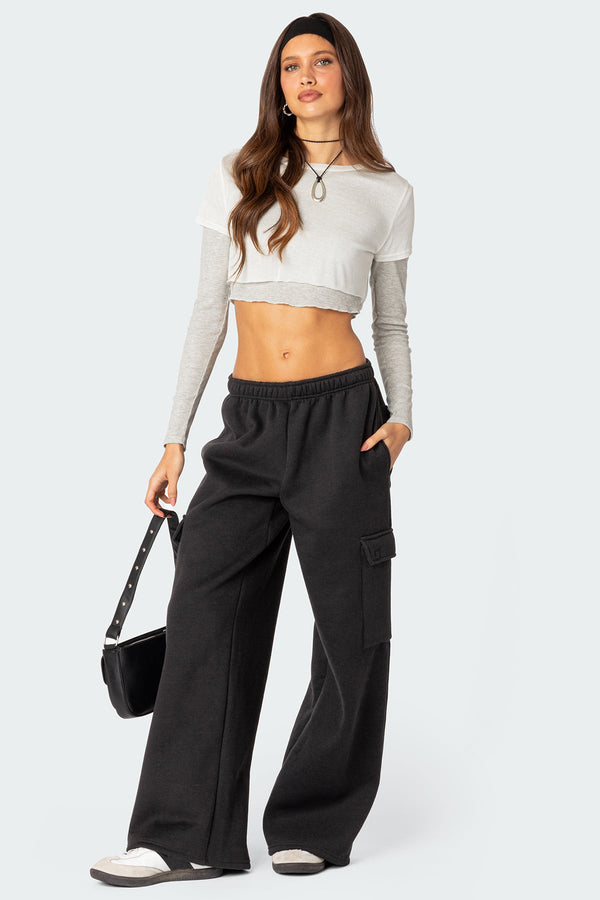 edikted Wide Leg Cargo Sweatpants dark gray
