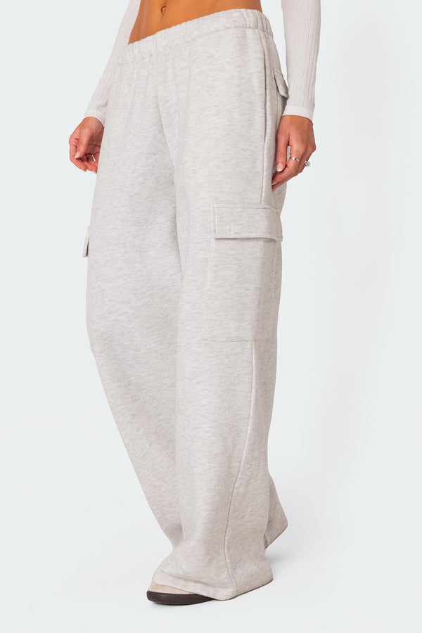 Edikted Wide Leg Cargo Sweatpants Light Gray