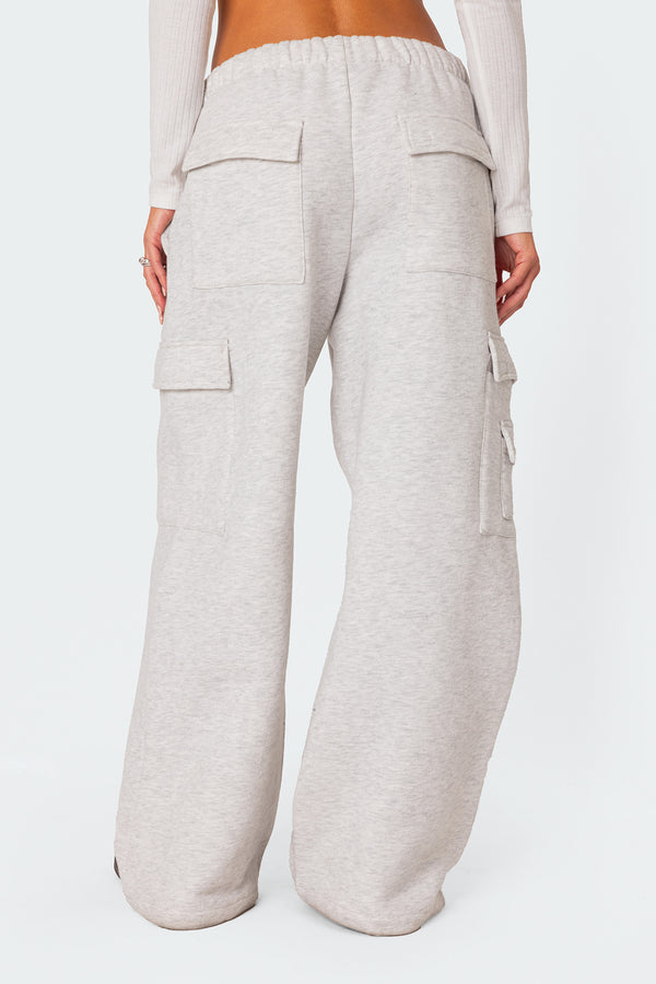 Edikted Wide Leg Cargo Sweatpants Light Gray