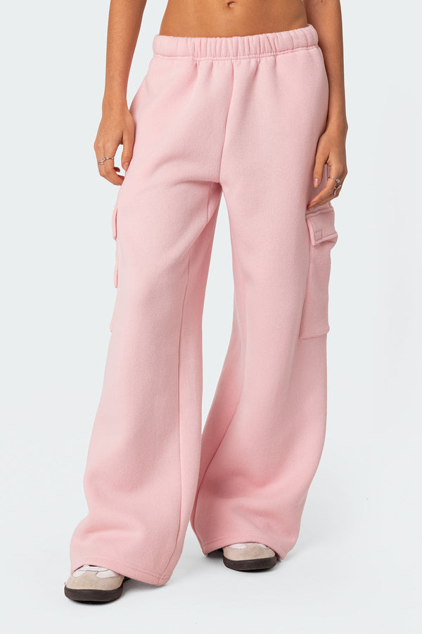 Edikted Wide Leg Cargo Sweatpants Pink