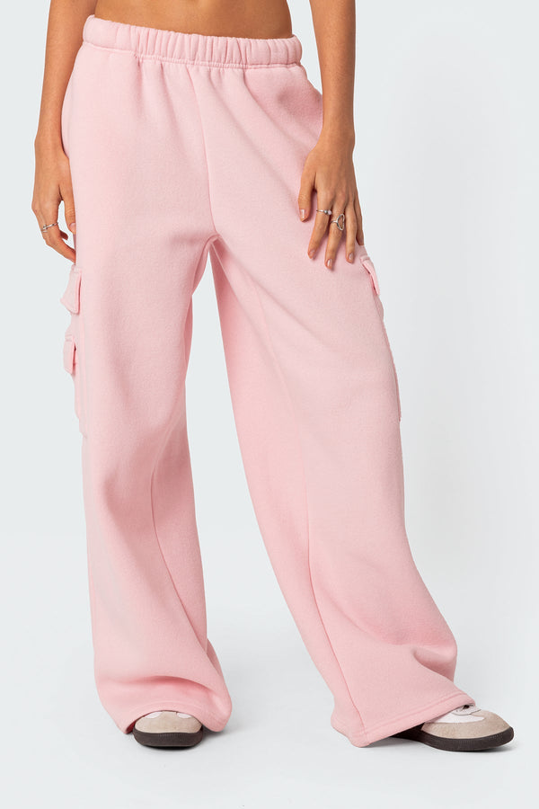 Edikted Wide Leg Cargo Sweatpants Pink